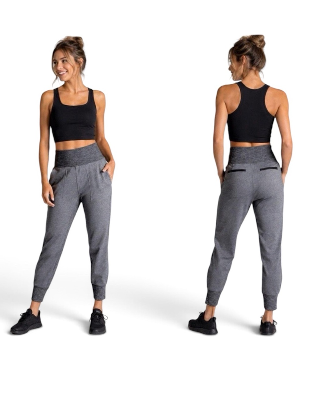 Athleta Venice High Rise Jogger Pants Zip Pockets Quick Dry Heather Gray Medium